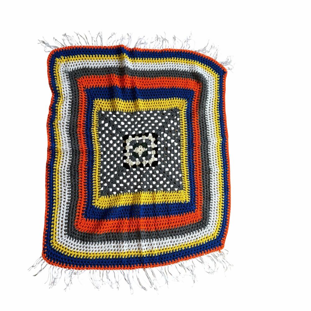 Vintage Multicolor Crochet Throw Blanket 47"x35"